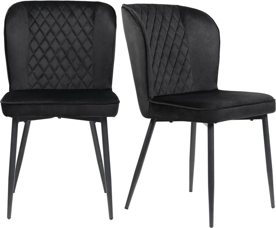 Ojiuboo -Modern Home Collection Eetkamerstoelenset Fluwelen bekleding Stabiel metalen frame Ergonomische rugleuning Zwart Set van 2