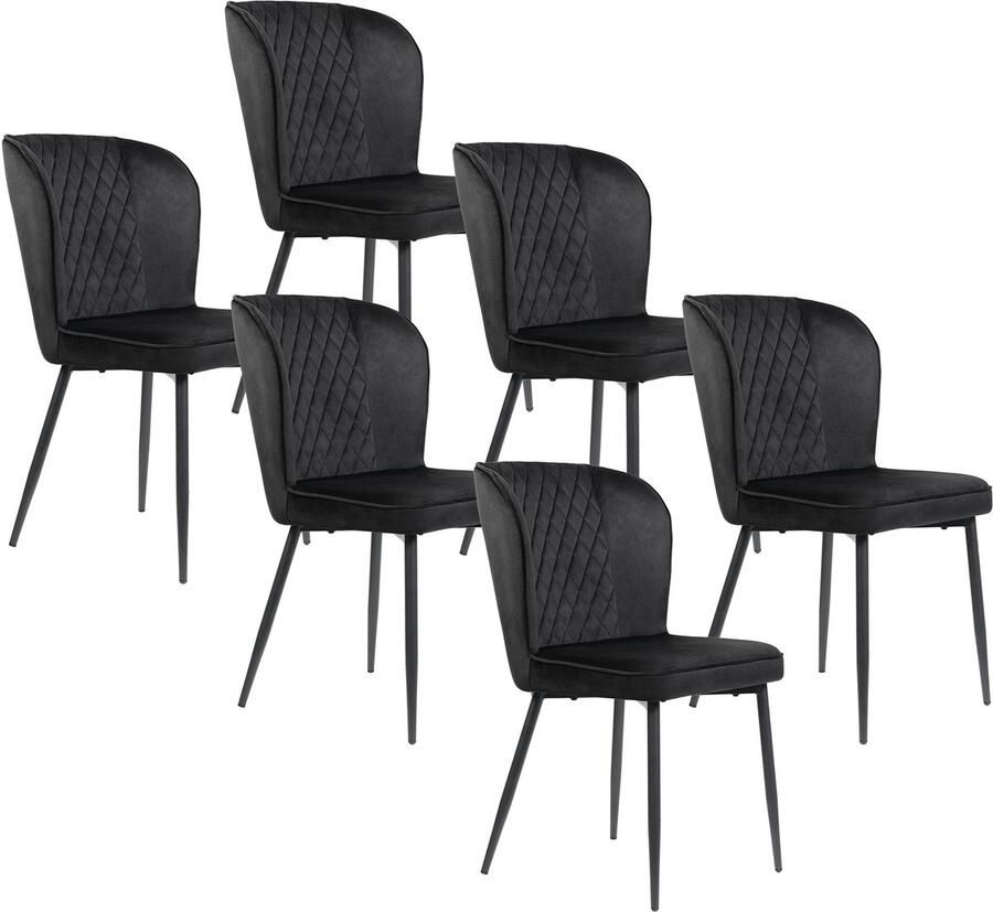 Ojiuboo -Modern Home Collection Eetkamerstoelenset Fluwelen bekleding Stabiel metalen frame Ergonomische rugleuning Zwart Set van 6 stuks