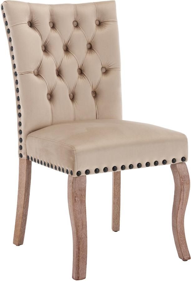 Ojiuboo Modern Home Collection Eetkamerstoelenset Fluwelen bekleding Stevige poten van massief hout Ronde deurknop met rugleuning Licht camel Set van 6 stuks