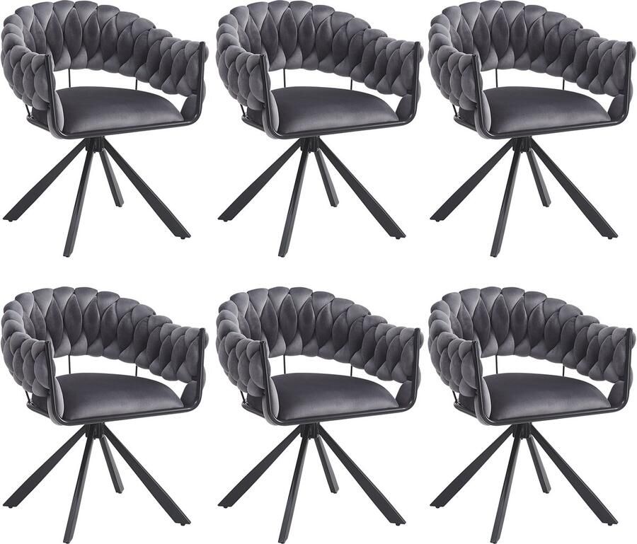 Ojiuboo -Modern Minimalist Series Eetkamerstoelenset Fluwelen bekleding Klauwvormige metalen poten Ergonomische rugleuning Grijs Set van 6 stuks