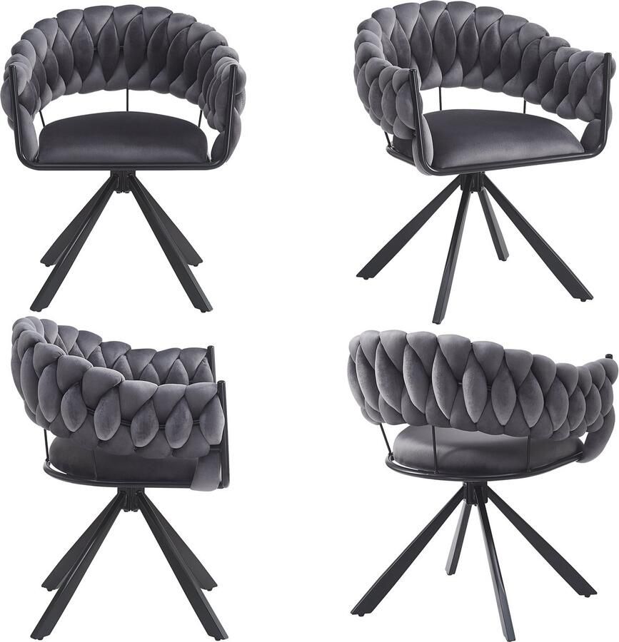 Ojiuboo -Modern Minimalist Series Eetkamerstoelenset Fluwelen bekleding Klauwvormige metalen poten Ergonomische rugleuning Grijs Set van 4