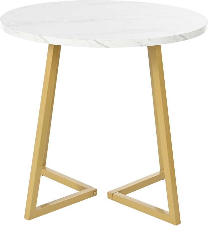 Ojiuboo -Modern Series Ronde Eettafel Marmeren Blad Verstelbare Poten Wit + Goud 80 cm
