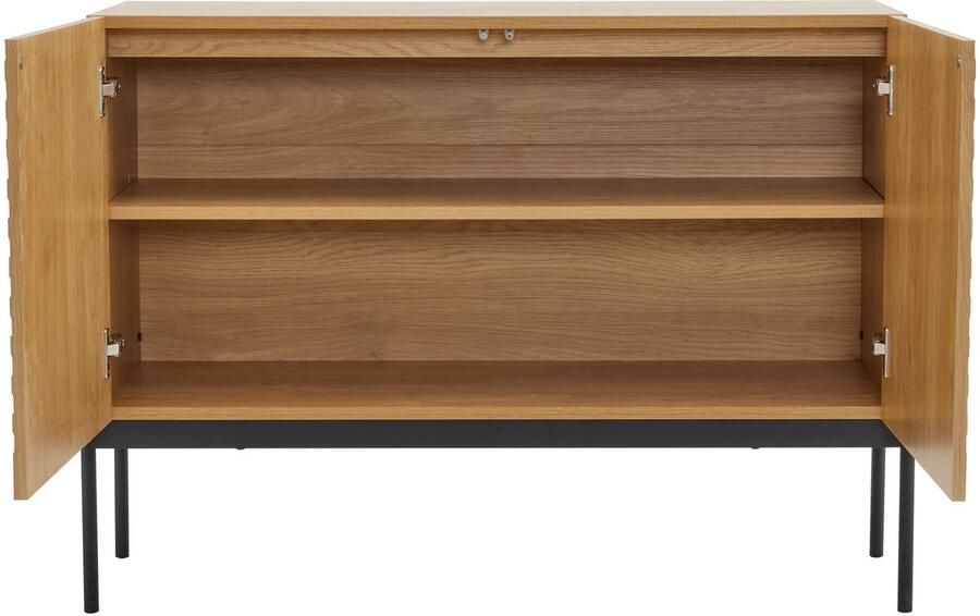 Ojiuboo Modern Simple Dressoir Dubbeldeursontwerp met metalen poten Multifunctionele opbergkast kaptafel bestekkast Natuurlijke kleur Afmeting 100x40x75cm