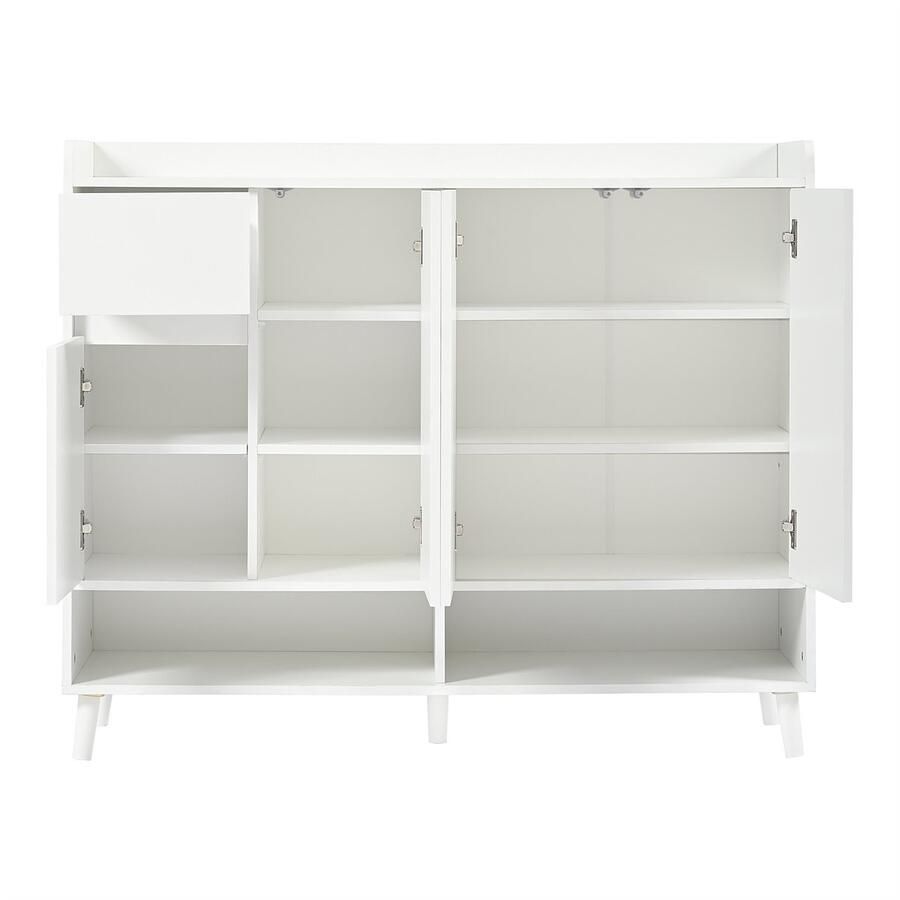Ojiuboo -Modern wit dressoir 4 deuren en 1 lade grote opbergkast verstelbare scheidingswand multifunctionele schoenenkast in de hal keuken 120x35x99cm