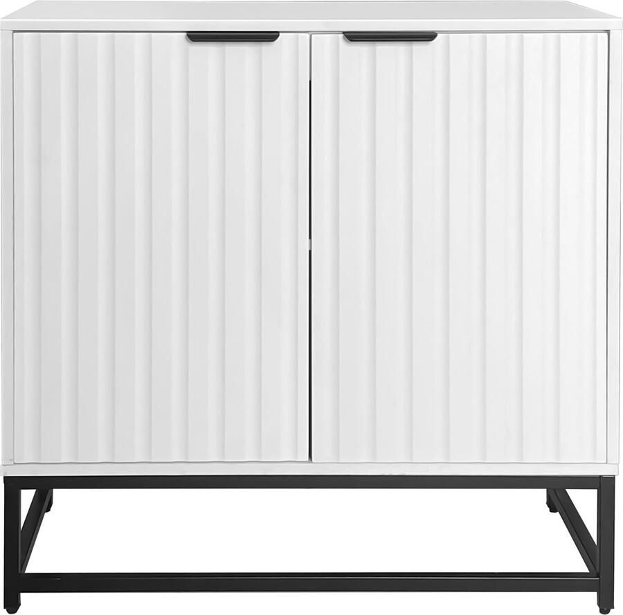 Ojiuboo Modern wit dressoir met dubbele deur Vacuümgevormd golvend deurpaneelontwerp Met metalen handgrepen en framepoten Geschikt voor woonkamer hal eetkamer 80×40×80cm