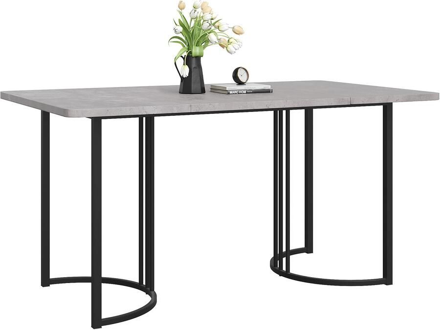 Ojiuboo -Moderne eettafel met marmermotief metalen frame verstelbare poten geschikt voor eetkamer keuken en woonkamer grijs 140 x 80 cm