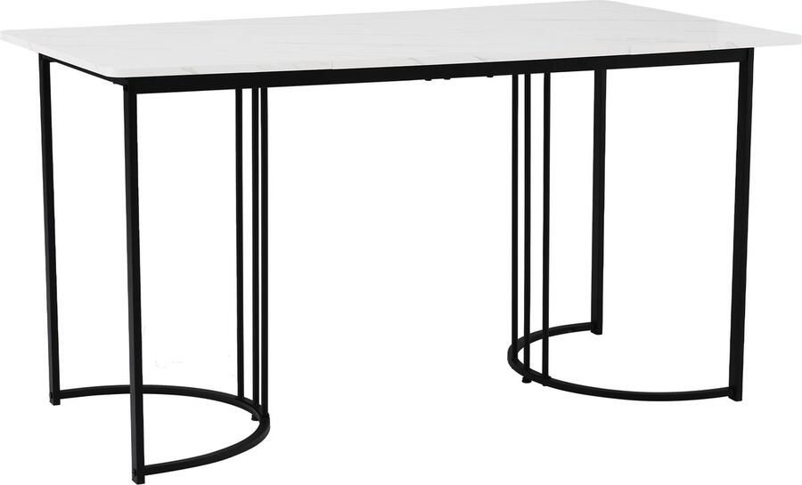 Ojiuboo -Moderne eettafel met marmermotief metalen frame verstelbare poten geschikt voor eetkamer keuken en woonkamer wit zwart 140 x 80 cm