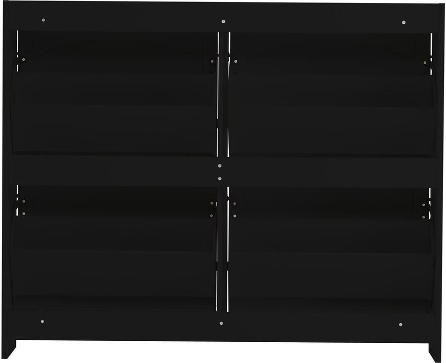 Ojiuboo Moderne en eenvoudige zwarte schoenenkast vier opvouwbare lades met klep + open planken geschikt voor entree gang afmeting 110x90x24cm