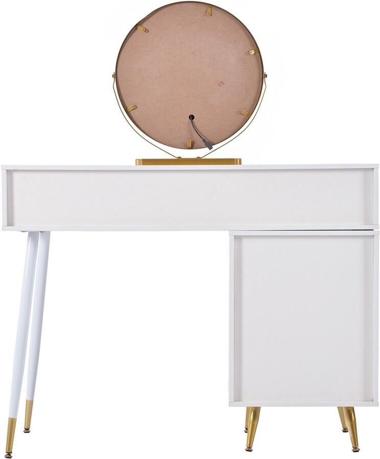 Ojiuboo Moderne kaptafelset met led-make-upspiegel en slimme touchverlichting Uitschuifbaar tafelontwerp + multifunctionele opbergkast Afmetingen 100x40x78cm (exclusief kruk)