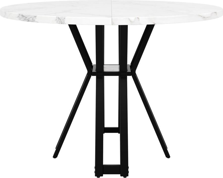 Ojiuboo -Moderne Serie Ronde Eettafel Marmeren Verdikt MDF Blad Zwarte Metalen Verstelbare Poten Wit + Zwart 100 cm