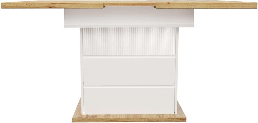 Ojiuboo -Moderne Serie Uitschuifbare Eettafel Verdikt MDF + PB-tafelblad Drielaags Verborgen Opbergruimte Dubbelzijdige Uitschuifbare Tafelbladen Wit + Zwart 110-140x80cm