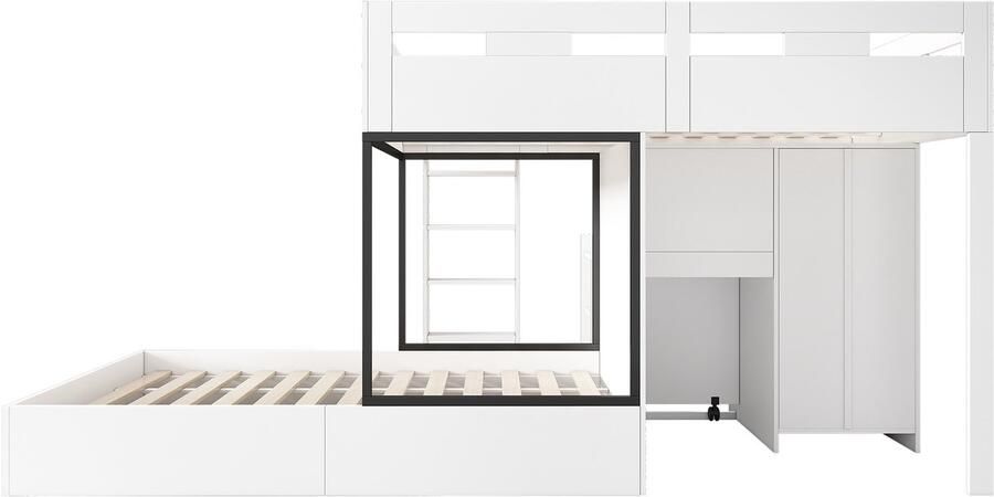 Ojiuboo -Multifunctioneel kinderstapelbed – met uitschuifbaar bureau kledingkast lades en ladder – Ruimtebesparend ontwerp – Wit – Matras niet inbegrepen – 90x200cm