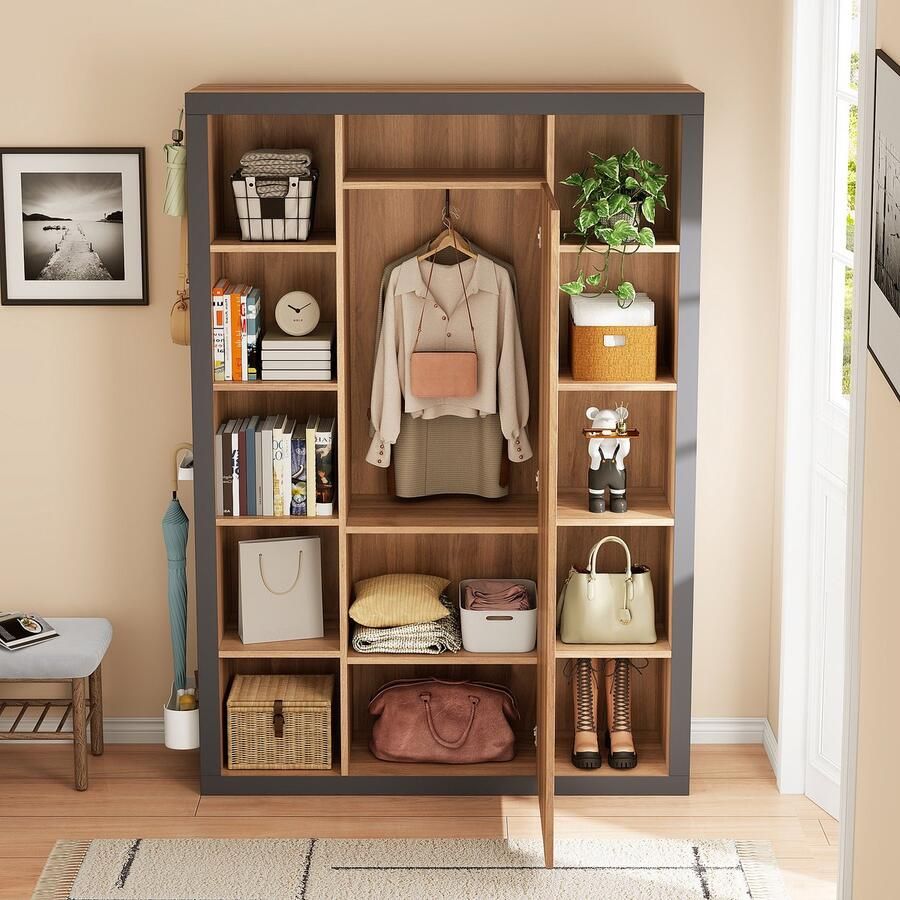 Ojiuboo Multifunctionele kapstok met spiegel Boekenkast en vitrinekastcombinatie met parapluhouder en lekbakje modern desig