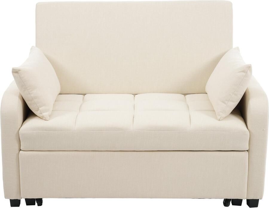 Ojiuboo -Multifunctionele opvouwbare slaapbank Verstelbare rugleuning Met comfortabele kussens Katoen en linnen Wit 180x127cm