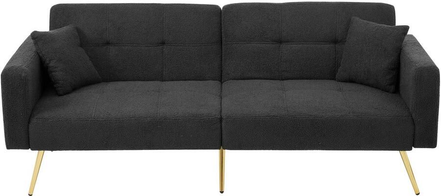 Ojiuboo -Multifunctionele slaapbank Verstelbare rugleuning Met vergulde poten en opbergvakken aan de zijkant Premium lamswol Donkergrijs 175x64x72cm