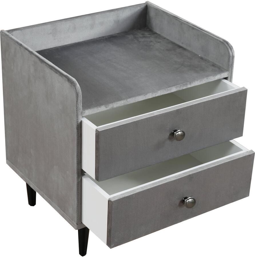 Ojiuboo Nachtkastje met dubbele lade en vulling Fluwelen stof Met afdekking en metalen handgreep Geschikt voor slaapkamer en woonkamer Grijs 43 5 x 35 5 x 49 cm