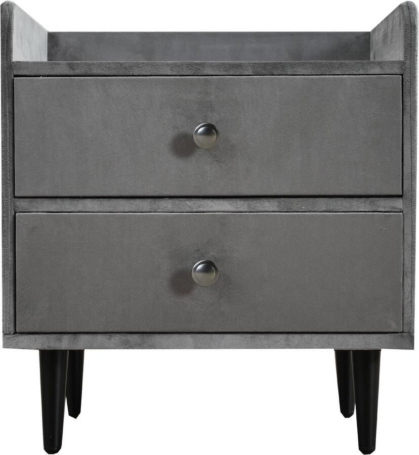 Ojiuboo Nachtkastje met dubbele lade Fluwelen kussen Grijze metalen handgreep MDF Woonkamer slaapkamer opbergkast Minimalistische stijl