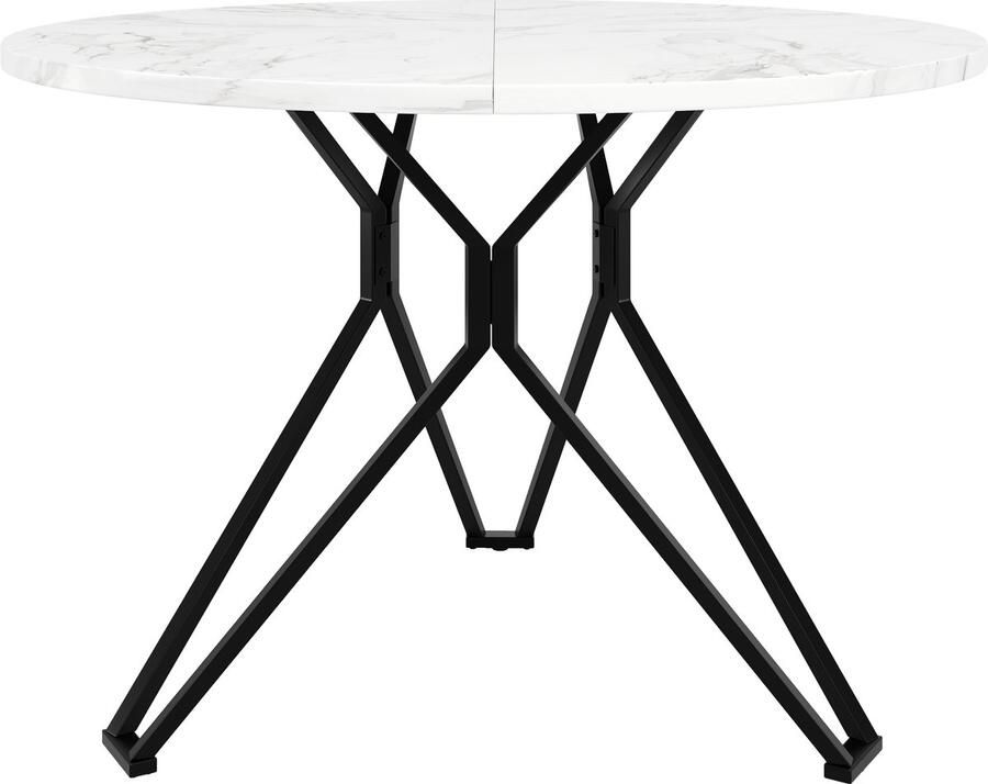 Ojiuboo Ojuboo-Moderne Serie Ronde Eettafel Verdikt MDF Marmeren Blad Zwarte Geometrische Metalen Poten Verstelbare Voeten Wit + Zwart 100 cm