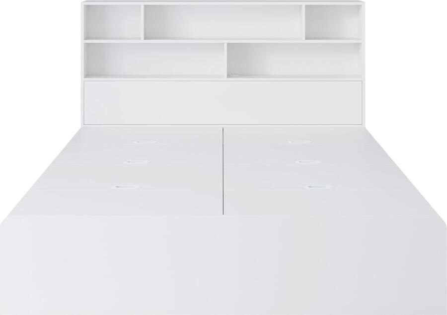 Ojiuboo -Opbergbed Tweepersoonsbed Functioneel bed Massief houten bed met USB-poort Opbergbox onder het bed met opbergruimte Wit 140 x 200 cm Matras niet inbegrepen