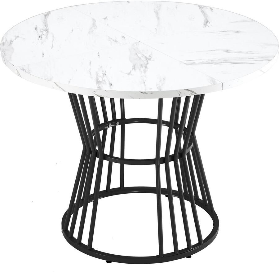 Ojiuboo -Ronde eettafel Modern marmeren design MDF blad + metalen frame Verdikte constructie Verstelbare poten Zwart+wit 100x75cm
