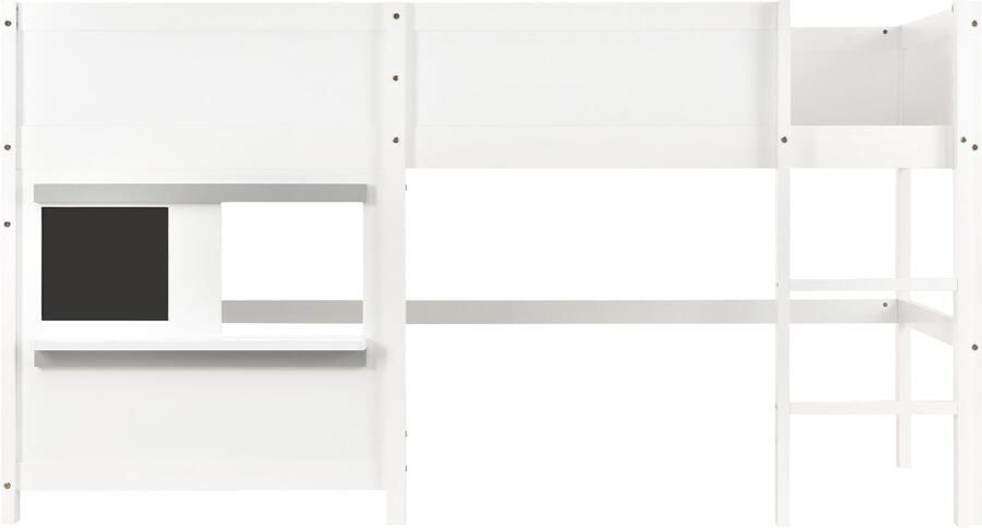 Ojiuboo -Speelbed voor kinderen Stapelbed van massief hout in Scandinavische stijl Graffitibestendig krijtbord + planken Drietraps veiligheidsontwerp Wit 90x200cm