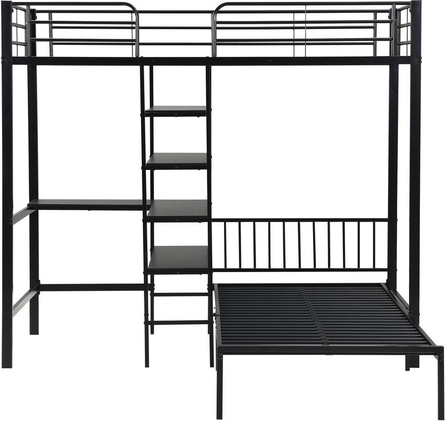 Mobrio IJzeren stapelbed 90x200cm met bureau en planken Zwart