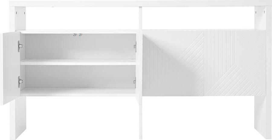 Ojiuboo Wit Dressoir Halkast Opbergkast met 4 deuren en open vakken MDF-materiaal Moderne stijl 140x35x75cm