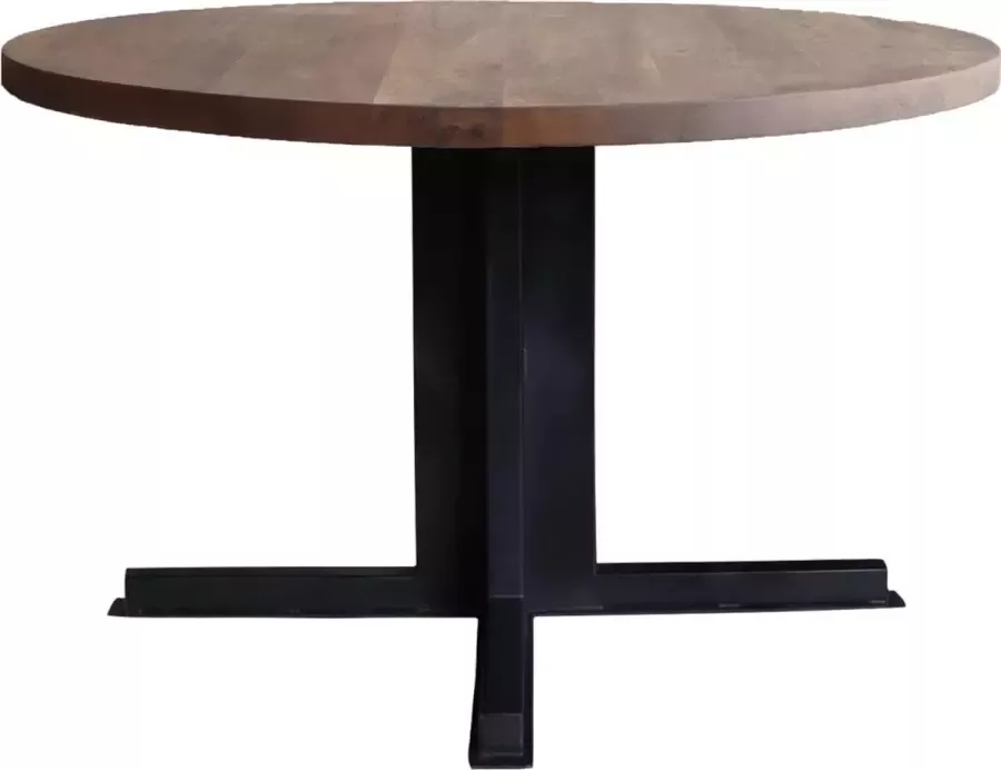 Old Inn Wonen Old Inn Eetkamertafel Industrieel Rond Bruin Acaciahout Zwart Metalen Pluspoot 140x76cm - Foto 1