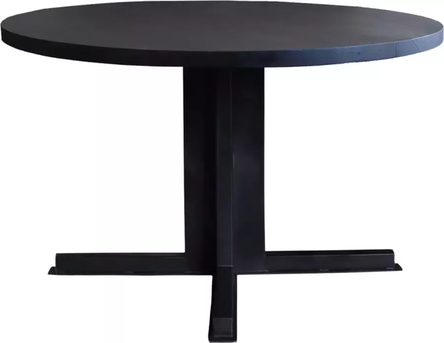 Old Inn Wonen Old Inn Eetkamertafel Industrieel Rond Zwart Acaciahout Zwart Metalen Pluspoot 140x76cm - Foto 1