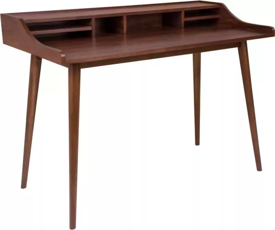 Old Inn Wonen Old Inn Hellerup Bureau Bruin Mdf walnootverneer Zwart Stalen Trapeziumpoot 120x60x88cm