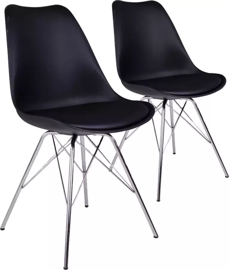 Old Inn Wonen Eetkamerstoel Oslo Stoel in zwart met chromen poten set van 2
