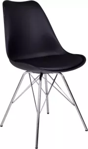 Old Inn Wonen Old Inn Oslo Eetkamerstoel Zwart Imitatieleer PU Leer Chrome Metalen Poten 48x42x86cm