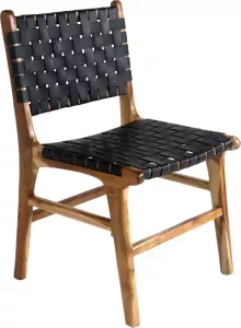 Old Inn Wonen Old Inn Perugia Eetkamerstoel Zwart Imitatieleer PU Leer Houten Poten 51x46x87cm
