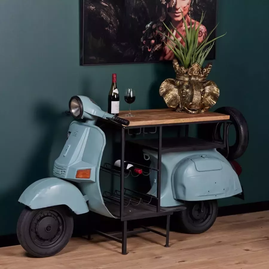 Old Inn Wonen Old Inn Scooter Vespa Salontafel Bijzettafel Tafelblad Mangohout 175x70x110cm