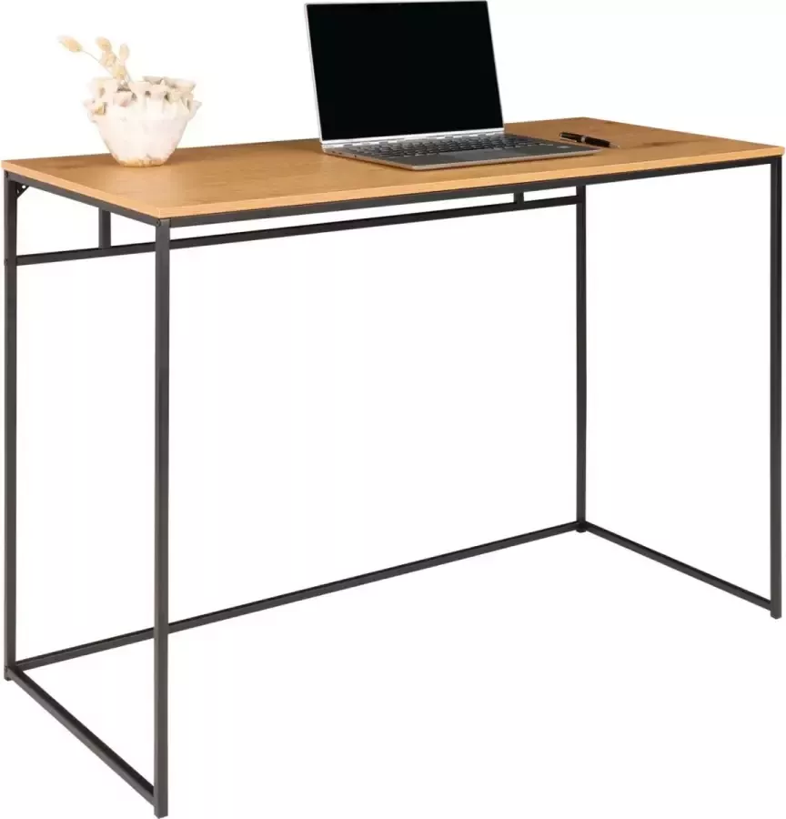 Old Inn Wonen Old Inn Vita Bureau Industrieel Houtkleurig Spaanplaat Zwart Metalen Onderstel 100x45x75cm