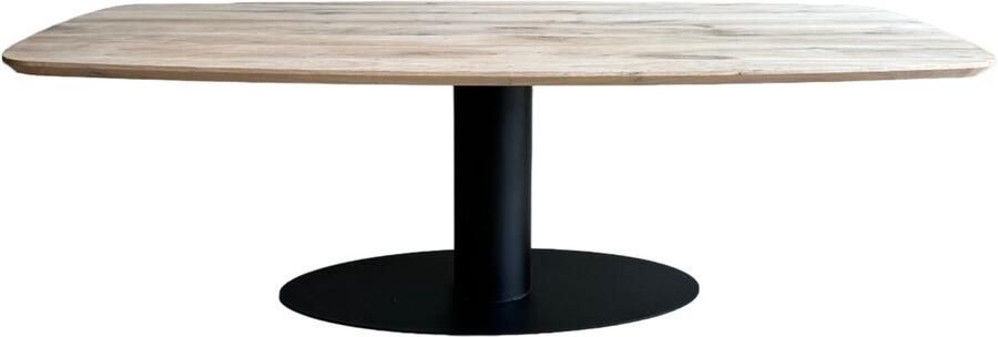 Old Inn Wonen Old Inn Eetkamertafel eiken deens ovaal facet met metalen kolompoot 200x110cm