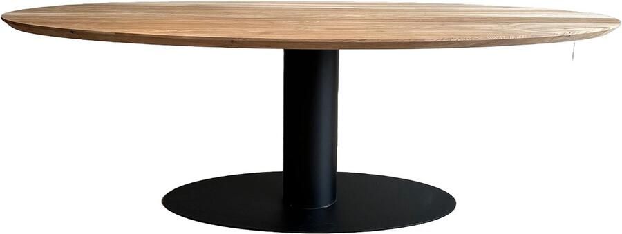 Old Inn Wonen Old Inn Eetkamertafel eiken ovaal facet met metalen ovale kolompoot 240x110cm
