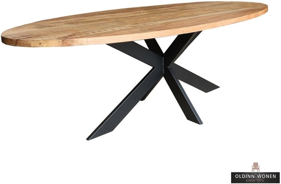 Old Inn Wonen Old Inn Eetkamertafel Ovaal Gelakt Mangohout met Spinpoot Smal 260cm x 120cm