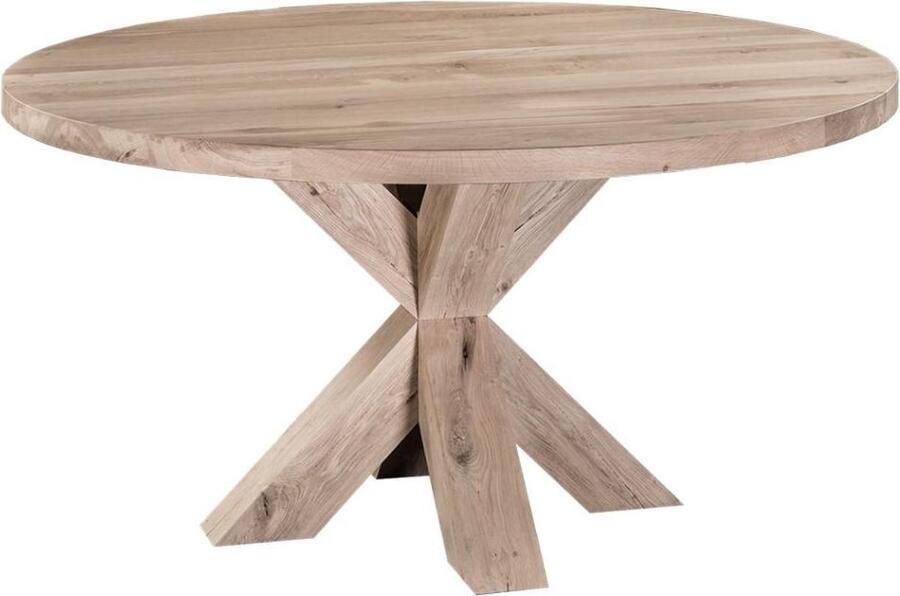 Old Inn Wonen Old Inn Eetkamertafel Rond Onbehandeld Eikenhout met Eiken Sterpoot 130cm x 76cm