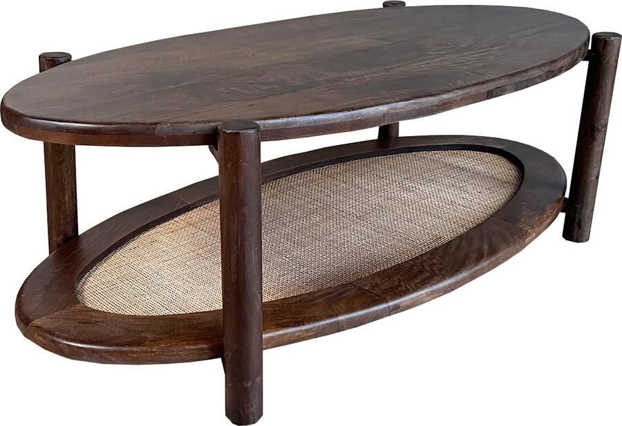 Old Inn Wonen Old Inn Mango salontafel walnoot met rotan Ovaal