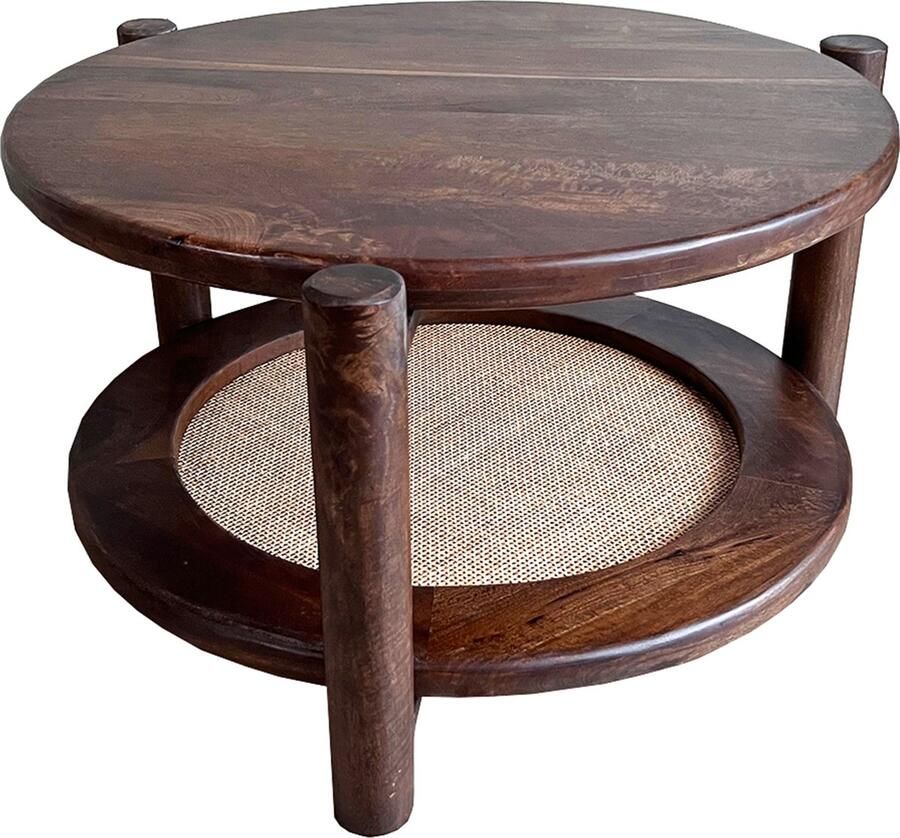 Old Inn Wonen Old Inn Mango salontafel walnoot met rotan rond 65 cm