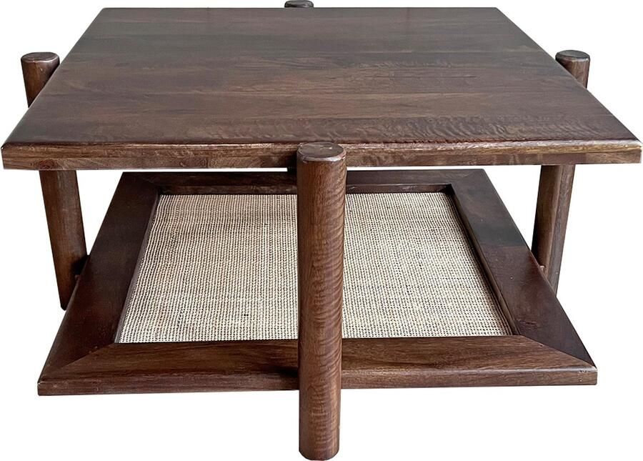 Old Inn Wonen Old Inn Mango salontafel walnoot met rotan vierkant