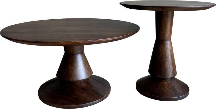 Old Inn Wonen Old Inn Salontafel walnoot set van 2 met houten poot