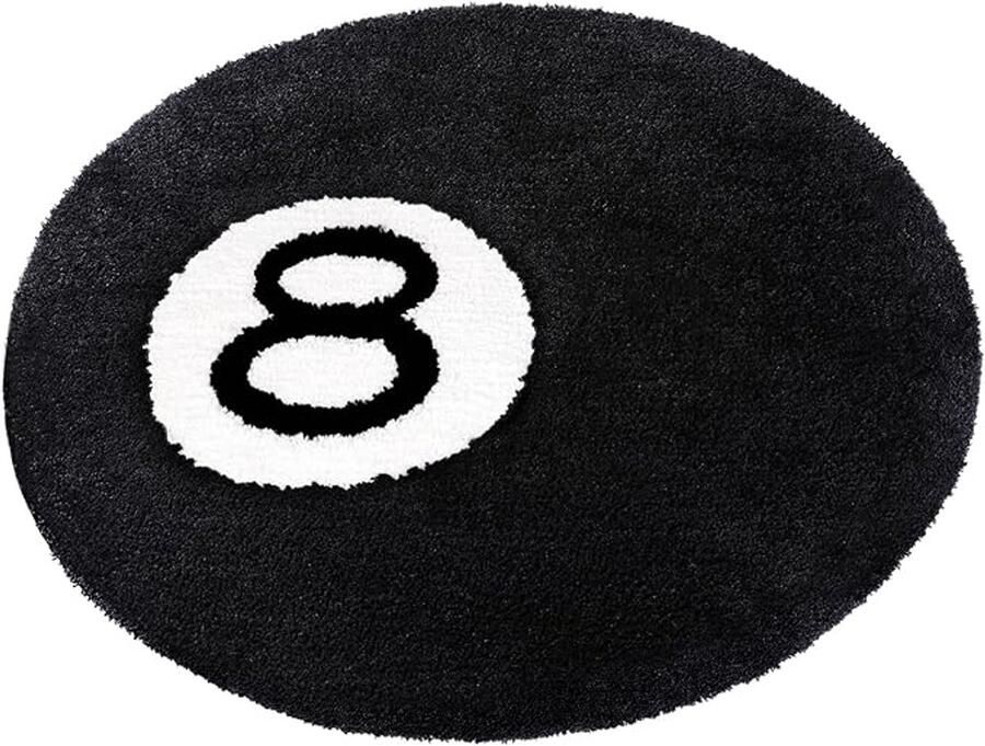 Cozycocoliving CocoLiving 8 Ball Tapijt Vloerkleed 8 Ball Rug Biljart Bal Rond Tapijt 60cm 8 Ball Vloerkleed Rond Vloerkleed 8Ball Mat Antislip Hoogpolig