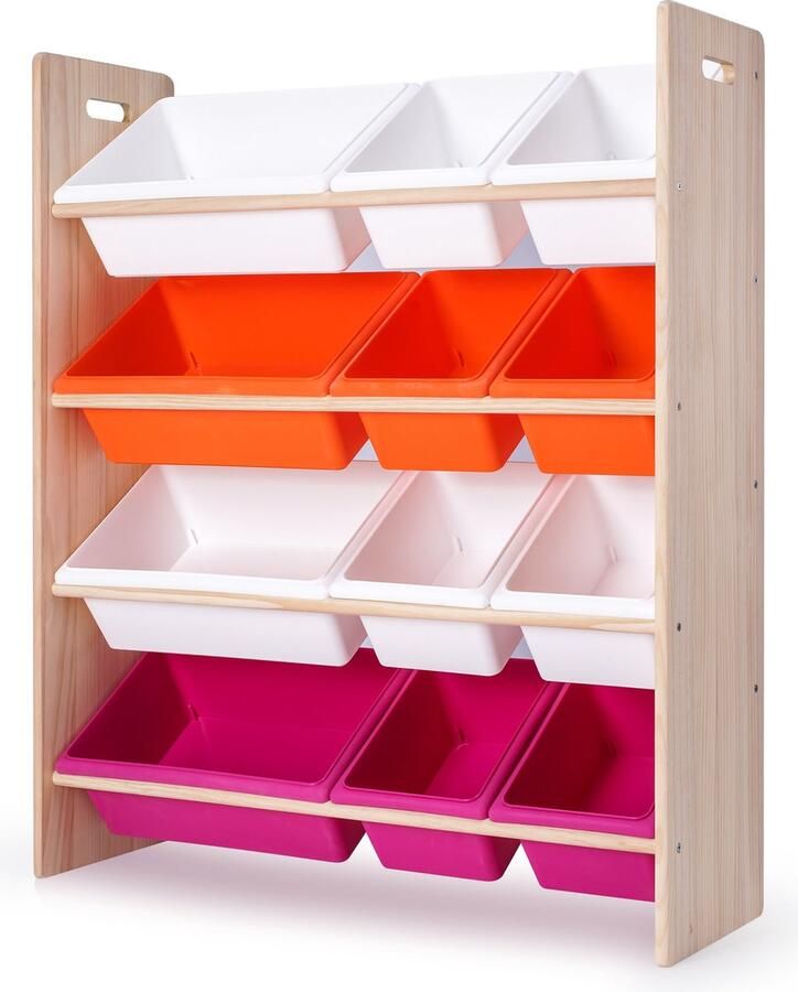 WonderMind 【Grote capaciteit】Massief houten 4-laags Kast L103 x H89 x B30 cm met 9 Opslagbakken & Boekenplank Morandi Opbergkast Speelgoedrek Opbergrek Speelgoedboxen Opbergmeubel Kast voor kinderkamer Kinderkast Speelgoedkast kinderkamer - Foto 3