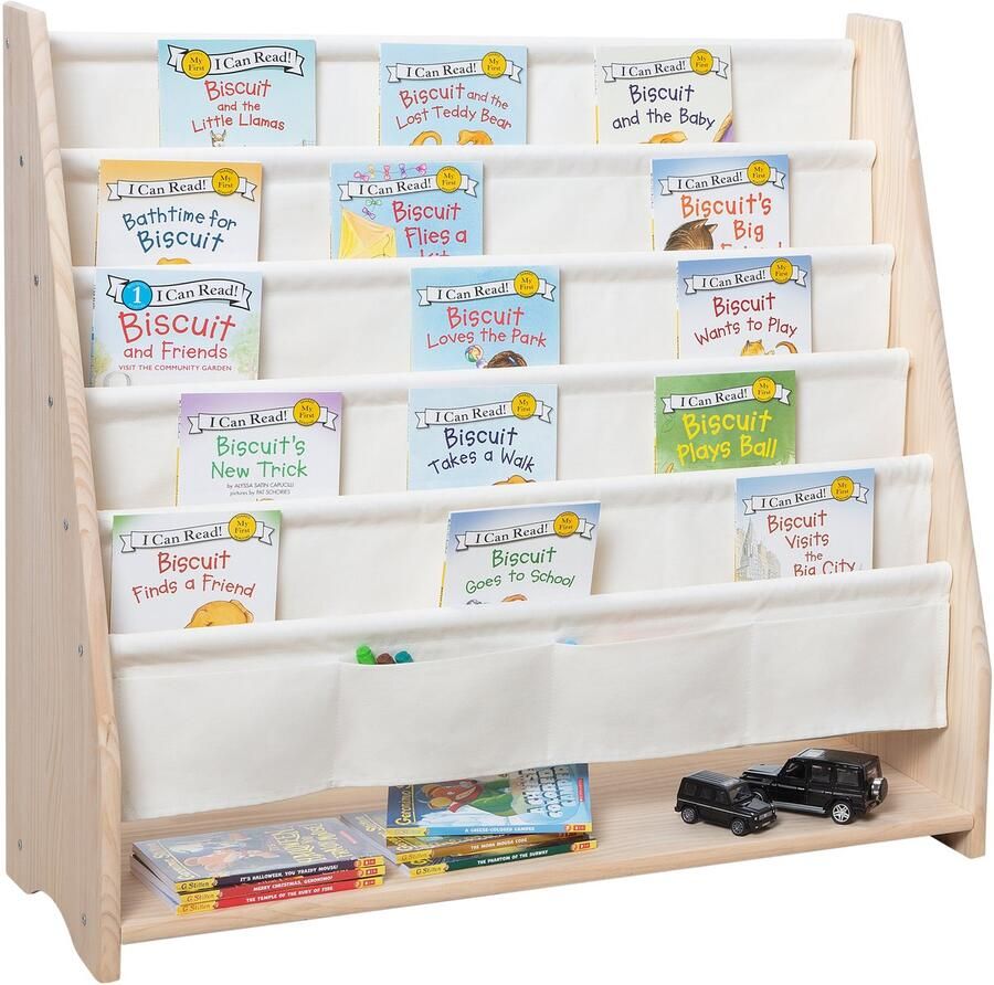 WonderMind 【Massief Houten + Katoen】Kinderboekenrek Kinderboekenkast Kinderboekenplank W90 x D35 x H85 cm Boekenkast voor Kinderen Speelgoedrek Speelgoedkast Speelgoedbox Opbergkast Kinderkast Opbergmeubel Montessori Boekenplank Ongecoat - Foto 2