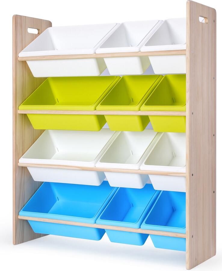 WonderWild Grote Capaciteit 【Geen MDF】Massief houten 4-laags Kast L126 x H92 x D38 cm 12 Opslagbakken & Boekenplank & extra Boekenkast Opbergkast Speelgoedrek Opbergrek Speelgoedbox Opbergmeubel Kast voor kinderkamer Kinderkast Speelgoedkast - Foto 4