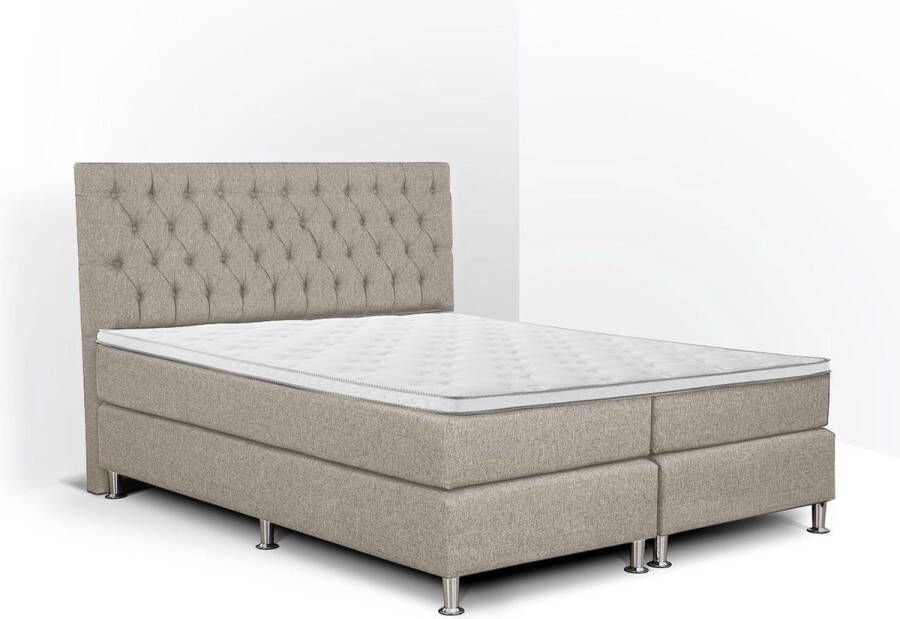 Olympic Life Boxspring Bonita compleet merk 160 x 220 cm beige 18-delig met gecapitonneerd knopen motief hoofdbord