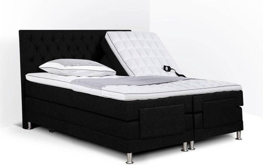 Olympic Life Boxspring Bonita compleet merk elektrisch verstelbaar 180 x 210 cm zwart 18-delig met gecapitonneerd knopen motief hoofdbord