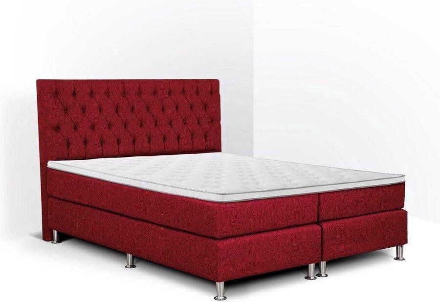 Olympic Life Boxspring Bonita complete boxsprings merk 200 x 200 cm bordeaux 18-delig met gecapitonneerd knopen motief hoofdbord